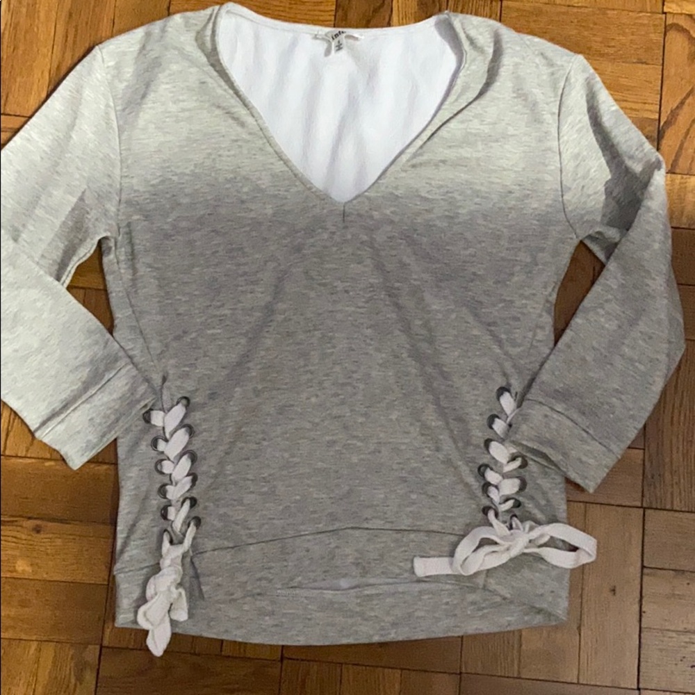 Grey fleece tie-up v neck sweater from LF! So soft